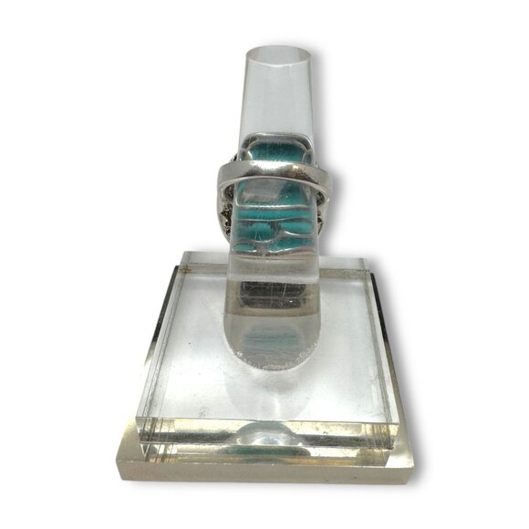 KRH Sterling Silver Oval Turquoise White Spinel Ring Size 7.5 - Picture 8 of 13